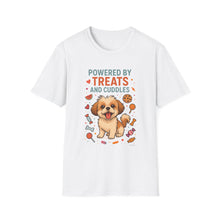 Powered by Treats and Cuddles T-Shirt (Transparent) | Funny Shih Tzu Dog Mom Tee, Pet Lover Gift, Cute Dog Quote Shirt