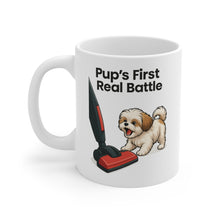 Pup’s First Real Battle Mug | Funny Shih Tzu Coffee Cup, Cute Dog Owner Gift, Puppy vs Vacuum Morning Drinkware