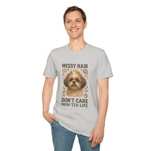Messy Hair, Don’t Care T-Shirt (Transparent) | Funny Dog Lover Tee, Shih Tzu Mom Gift, Cute Pet Shirt for Everyday Wear