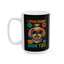 I Speak Fluent Shih Tzu – Funny Dog Lover Mug | Neon Shih Tzu Coffee Cup | Woof, Snore, Treat