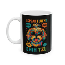 I Speak Fluent Shih Tzu – Funny Dog Lover Mug | Neon Shih Tzu Coffee Cup | Woof, Snore, Treat