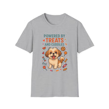 Powered by Treats and Cuddles T-Shirt (Transparent) | Funny Shih Tzu Dog Mom Tee, Pet Lover Gift, Cute Dog Quote Shirt