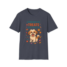 Powered by Treats and Cuddles T-Shirt (Transparent) | Funny Shih Tzu Dog Mom Tee, Pet Lover Gift, Cute Dog Quote Shirt