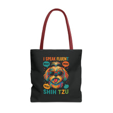 I Speak Fluent Shih Tzu – Funny Dog Lover Tote Bag | Small Dog Mom Gift | Colorful Pet Humor Accessory