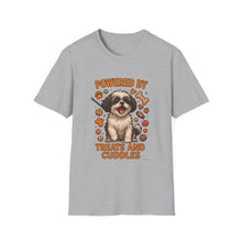 Powered by Treats and Cuddles T-Shirt (Transparent Design) | Funny Shih Tzu Shirt, Dog Mom Gift, Cute Pet Lover Tee